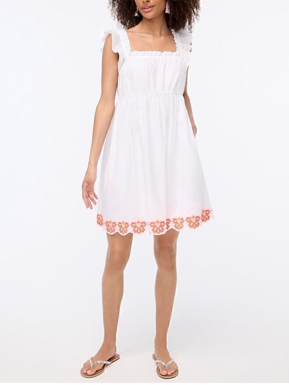 J.Crew Ruffle Strap Dress Women 10 White Neon Trim Boho Preppy NWT